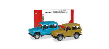 Herpa 012645-009 MB G-Modell geschlossen kurzer Radstand chinablau und currygelb 1:87 Spur H0 Bausatz