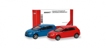 Herpa 013970-003 Seat Leon verkehrsrot und verkehrsblau 1:87 Spur H0 Bausatz