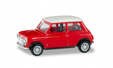 Herpa 420471 Mini Cooper mit Zusatzscheinwerfern rot mit weißem Dach 1:87 Spur H0
