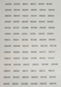 Decalsatz KFZ-Kennzeichen Bundesrepublik Deutschland Rheinland-Pfalz und Saarland 1:87 Spur H0