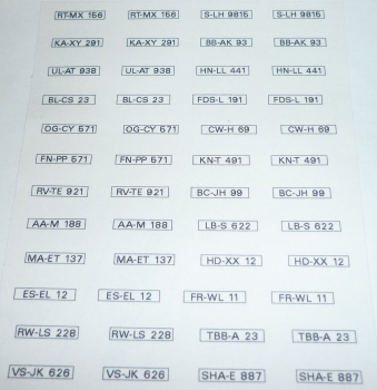 Decalsatz KFZ-Kennzeichen Bundesrepublik Deutschland Baden-Württemberg 1:43