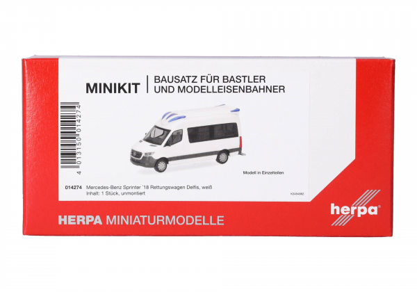 Herpa 014274 MB Sprinter 2018 Delfis RTW weiß 1:87 Spur H0 Bausatz