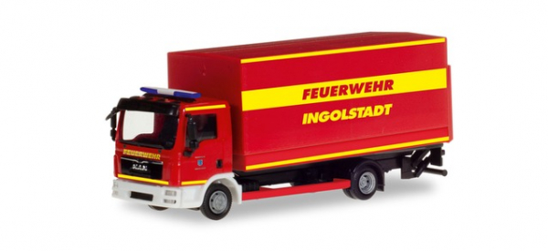 Herpa 094221 MAN TGL Pritsche-/Planen-LKW mit Ladebordwand Feuerwehr Ingolstadt 1:87 Spur HO