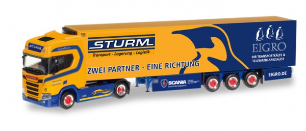 Herpa 309325 Scania CR HD Kühlkoffersattelzug "Sturm / Eigro" 1:87 Spur HO