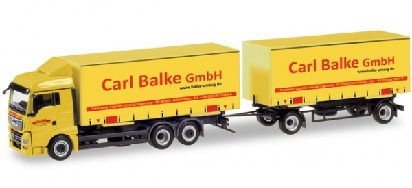 Herpa 310222 MAN TGX XLX Wechselgardinenplanenhängerzug "Carl Balke GmbH" 1:87 Spur HO