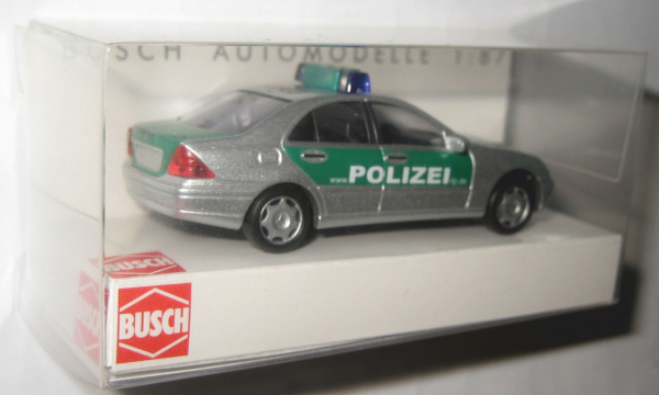 Busch 49108 MB C-Klasse Limousine Polizei Rheinland-Pfalz silber/grün 1:87 HO