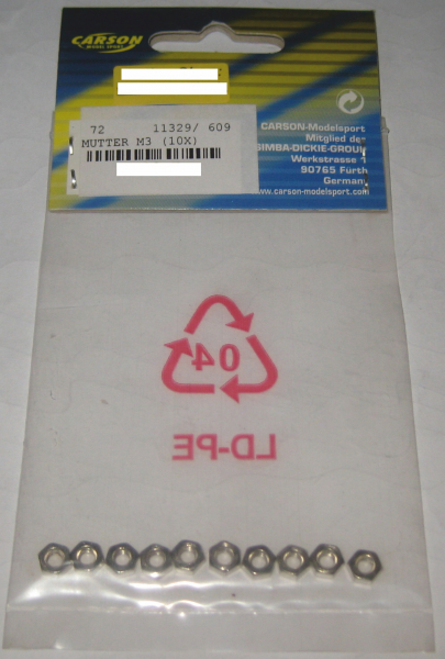 Carson 500011329 Muttern M3 10 Stück