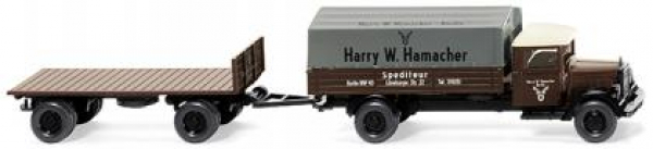 Wiking 084201 MB L 2500 Pritsche-/Planensattel-LKW mit Flachpritschenanhänger "Spedition Hamacher" 1935 1:87 HO