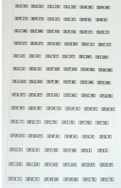 Decalsatz KFZ-Kennzeichen Bundesrepublik Deutschland Landkreis Esslingen + Göppingen 1:87 Spur H0