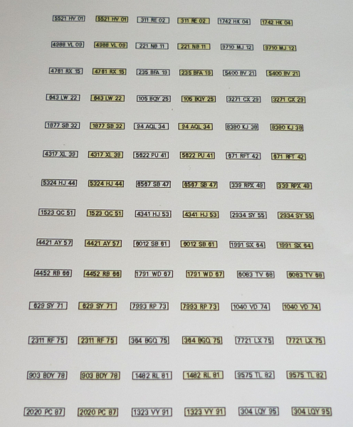 Decalsatz KFZ-Kennzeichen Frankreich 1:87 Spur H0