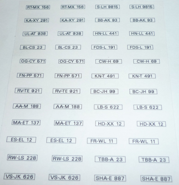Decalsatz KFZ-Kennzeichen Bundesrepublik Deutschland Baden-Württemberg 1:43