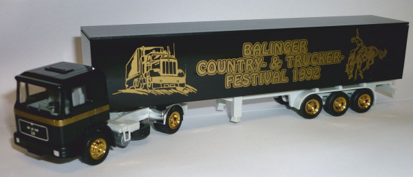 r+h modellauto MAN F90 Koffersattelzug schwarz "Balinger Country- & Trucker-Festival 1992" 1:87 Spur H0